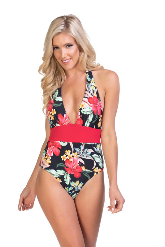 TROPICAL HALTER ONE PIECE SWIMSUIT
