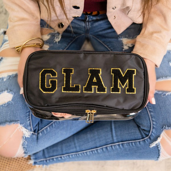 Black Glam Clear Cosmetic Fold Flat Makeup Bag