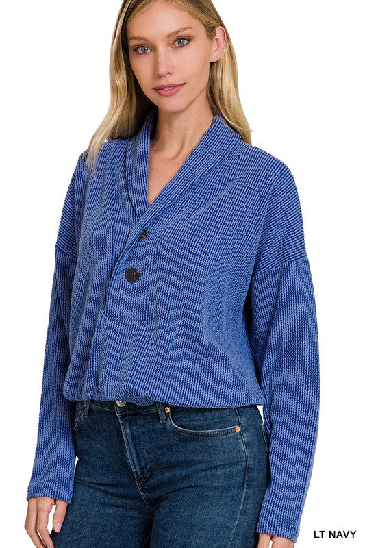 Textured Line Elastic Waist Pullover Top - Happily Ever Atchison Shop Co.  