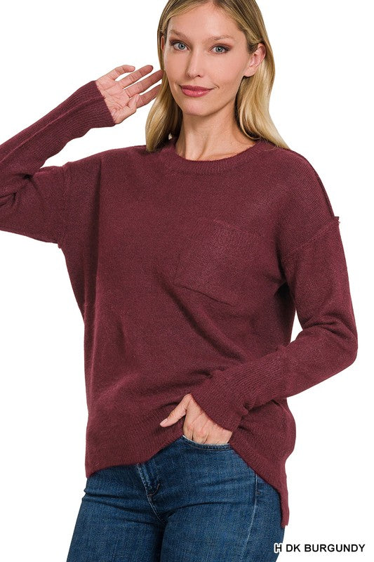 Melange Hi - Low hem Round Neck Sweater - Happily Ever Atchison Shop Co.