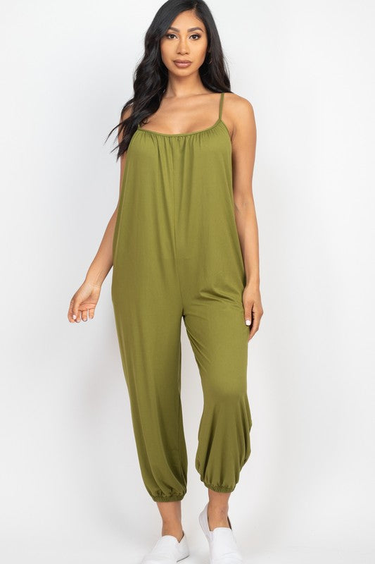 Spaghetti strap solid jumpsuit