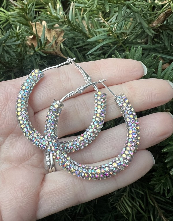Silver Iridescent Glitter Hoop Earrings - Happily Ever Atchison Shop Co.  