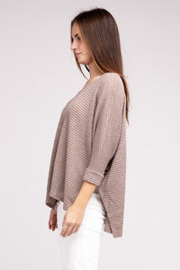 3/4 Sleeve V-Neck Hi-Low Hem Jacquard Sweater - Happily Ever Atchison Shop Co.