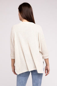 3/4 Sleeve V-Neck Hi-Low Hem Jacquard Sweater - Happily Ever Atchison Shop Co.