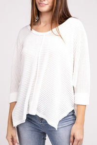 3/4 Sleeve V-Neck Hi-Low Hem Jacquard Sweater - Happily Ever Atchison Shop Co.