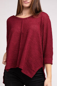 3/4 Sleeve V-Neck Hi-Low Hem Jacquard Sweater - Happily Ever Atchison Shop Co.