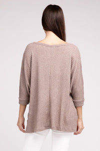 3/4 Sleeve V-Neck Hi-Low Hem Jacquard Sweater - Happily Ever Atchison Shop Co.