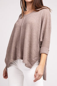 3/4 Sleeve V-Neck Hi-Low Hem Jacquard Sweater - Happily Ever Atchison Shop Co.