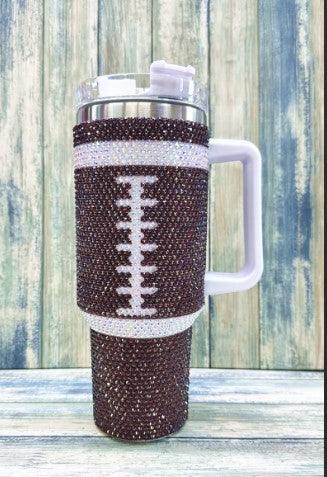 40OZ "Brown Football" Rhinestone Tumbler - Happily Ever Atchison Shop Co.