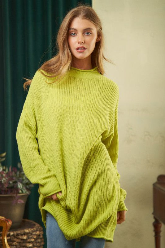 Solid Mock Neck Long Sleeve Knit Sweater - Happily Ever Atchison Shop Co.  