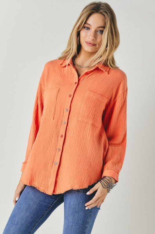 Solid Button Down Long Sleeve Shirt - Happily Ever Atchison Shop Co.  