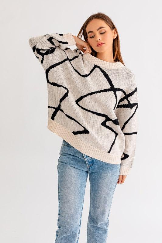 Abstract Pattern Oversized Sweater Top - Happily Ever Atchison Shop Co.