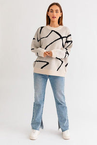 Abstract Pattern Oversized Sweater Top - Happily Ever Atchison Shop Co.