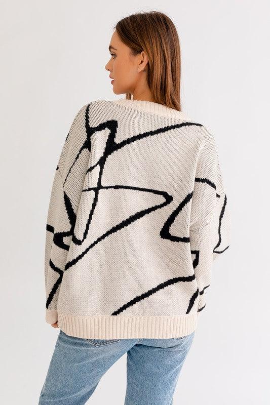 Abstract Pattern Oversized Sweater Top - Happily Ever Atchison Shop Co.