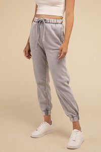 Acid Wash Fleece Sweatpants with Pockets - Happily Ever Atchison Shop Co.