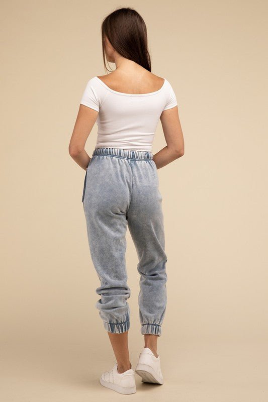 Acid Wash Fleece Sweatpants with Pockets - Happily Ever Atchison Shop Co.