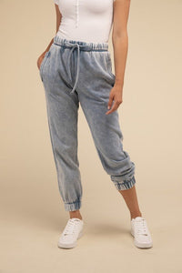 Acid Wash Fleece Sweatpants with Pockets - Happily Ever Atchison Shop Co.