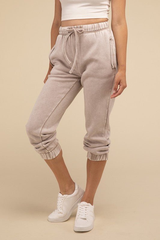 Acid Wash Fleece Sweatpants with Pockets - Happily Ever Atchison Shop Co.