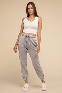 Acid Wash Fleece Sweatpants with Pockets - Happily Ever Atchison Shop Co.