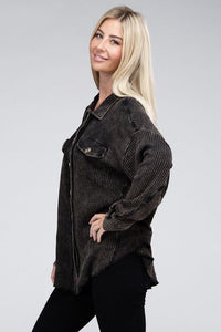 Acid Wash Oversized Cotton Waffle Shacket - Happily Ever Atchison Shop Co.