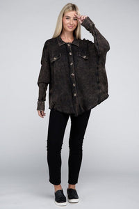 Acid Wash Oversized Cotton Waffle Shacket - Happily Ever Atchison Shop Co.