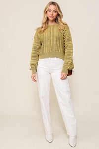 Acid Wash Round Neck Sweater - Happily Ever Atchison Shop Co.