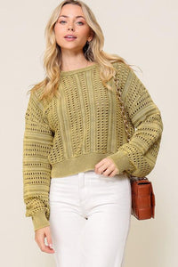 Acid Wash Round Neck Sweater - Happily Ever Atchison Shop Co.