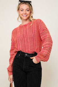 Acid Wash Round Neck Sweater - Happily Ever Atchison Shop Co.