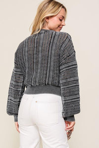 Acid Wash Round Neck Sweater - Happily Ever Atchison Shop Co.