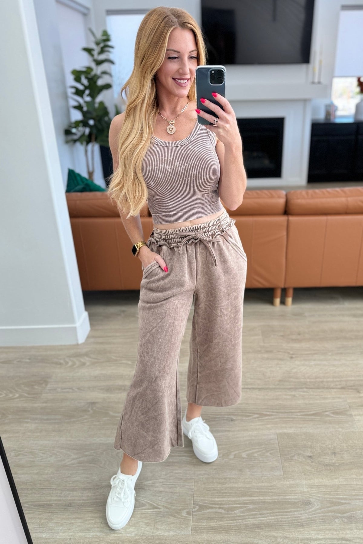 Acid Wash Wide Leg Sweatpants in Mocha - Happily Ever Atchison Shop Co.