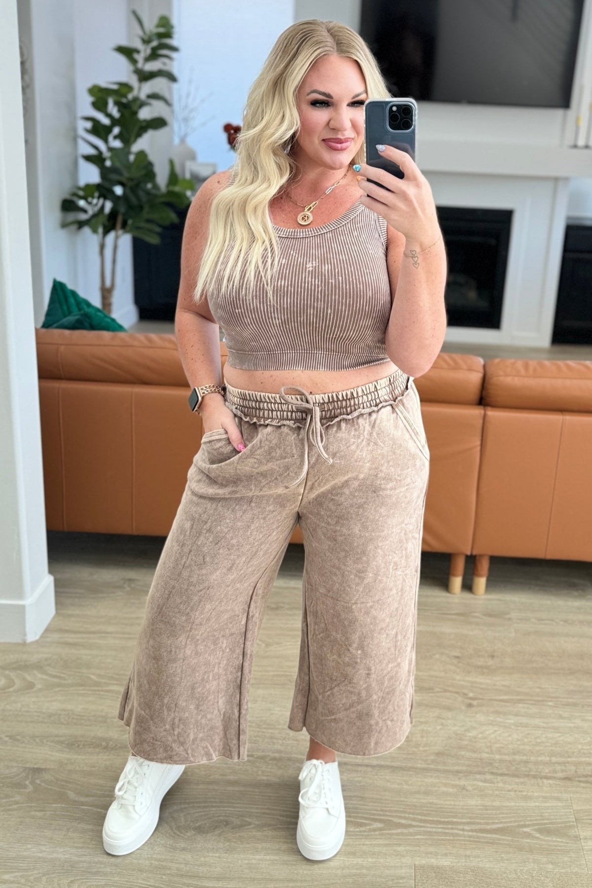 Acid Wash Wide Leg Sweatpants in Mocha - Happily Ever Atchison Shop Co.