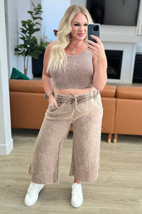 Acid Wash Wide Leg Sweatpants in Mocha - Happily Ever Atchison Shop Co.