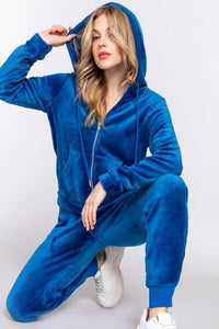 ACTIVE BASIC Faux Fur Zip Up Long Sleeve Hoodie and Joggers Set - Happily Ever Atchison Shop Co.