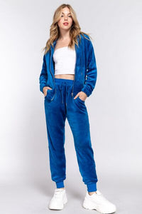 ACTIVE BASIC Faux Fur Zip Up Long Sleeve Hoodie and Joggers Set - Happily Ever Atchison Shop Co.
