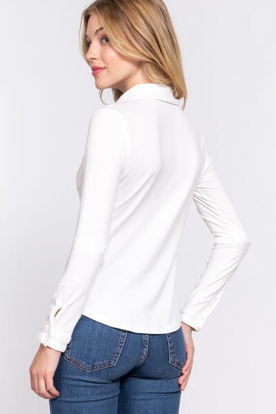 ACTIVE BASIC Long Sleeve Front Pocket DTY Brushed Shirt - Happily Ever Atchison Shop Co.