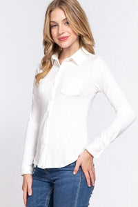 ACTIVE BASIC Long Sleeve Front Pocket DTY Brushed Shirt - Happily Ever Atchison Shop Co.