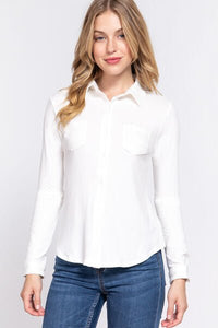 ACTIVE BASIC Long Sleeve Front Pocket DTY Brushed Shirt - Happily Ever Atchison Shop Co.