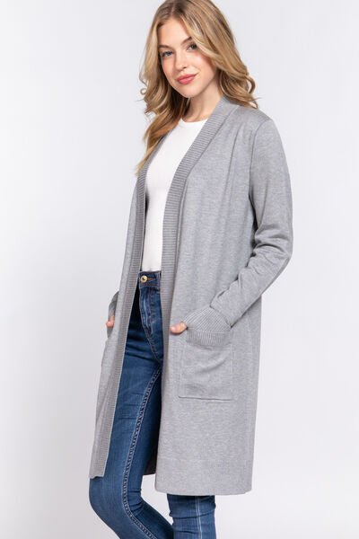 ACTIVE BASIC Open Front Rib Trim Long Sleeve Knit Cardigan - Happily Ever Atchison Shop Co.