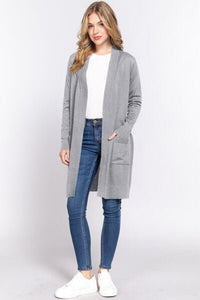 ACTIVE BASIC Open Front Rib Trim Long Sleeve Knit Cardigan - Happily Ever Atchison Shop Co.