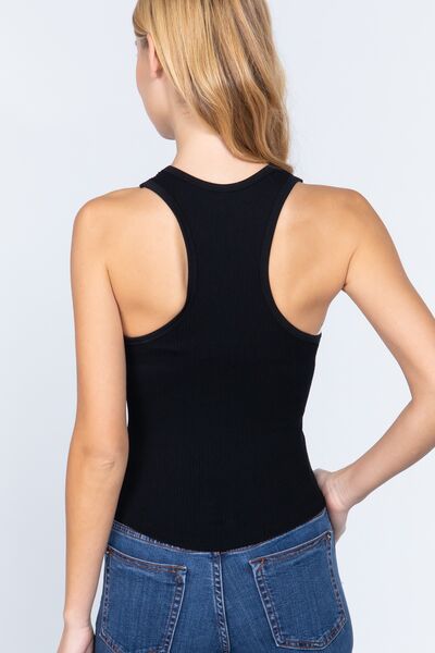 ACTIVE BASIC Ribbed Round Neck Racerback Seamless Tank - Happily Ever Atchison Shop Co.