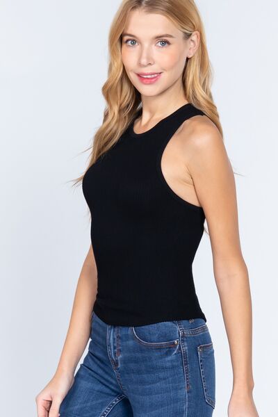 ACTIVE BASIC Ribbed Round Neck Racerback Seamless Tank - Happily Ever Atchison Shop Co.