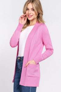 ACTIVE BASIC Ribbed Trim Open Front Cardigan - Happily Ever Atchison Shop Co.