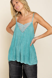 Adjustable Strap Lace Detail Cami Casual Tank Top in Aqua - Happily Ever Atchison Shop Co.