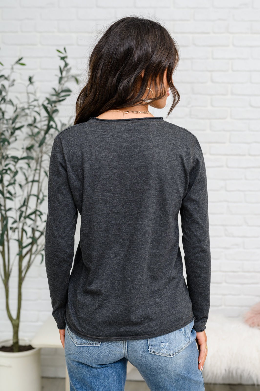 Alpine Raw Edge Long Sleeve Tee in Charcoal - Happily Ever Atchison Shop Co.