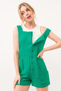 And The Why Button Up Tie Back Sleeveless Romper - Happily Ever Atchison Shop Co.
