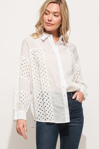 And The Why Eyelet Long Sleeve Button Down Shirt - Happily Ever Atchison Shop Co.