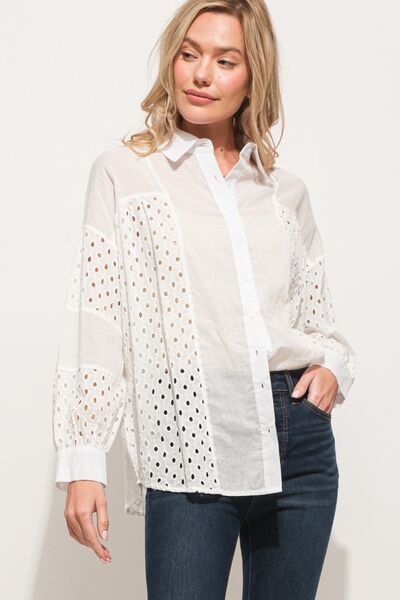 And The Why Eyelet Long Sleeve Button Down Shirt - Happily Ever Atchison Shop Co.