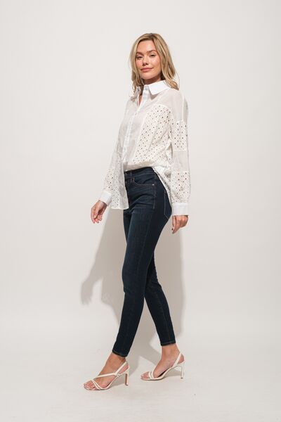 And The Why Eyelet Long Sleeve Button Down Shirt - Happily Ever Atchison Shop Co.