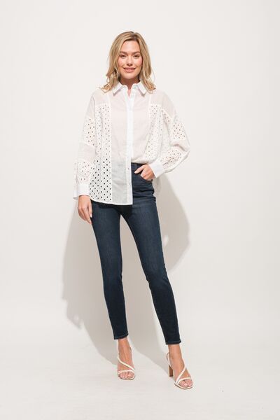 And The Why Eyelet Long Sleeve Button Down Shirt - Happily Ever Atchison Shop Co.