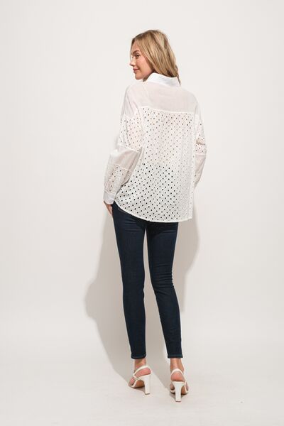 And The Why Eyelet Long Sleeve Button Down Shirt - Happily Ever Atchison Shop Co.